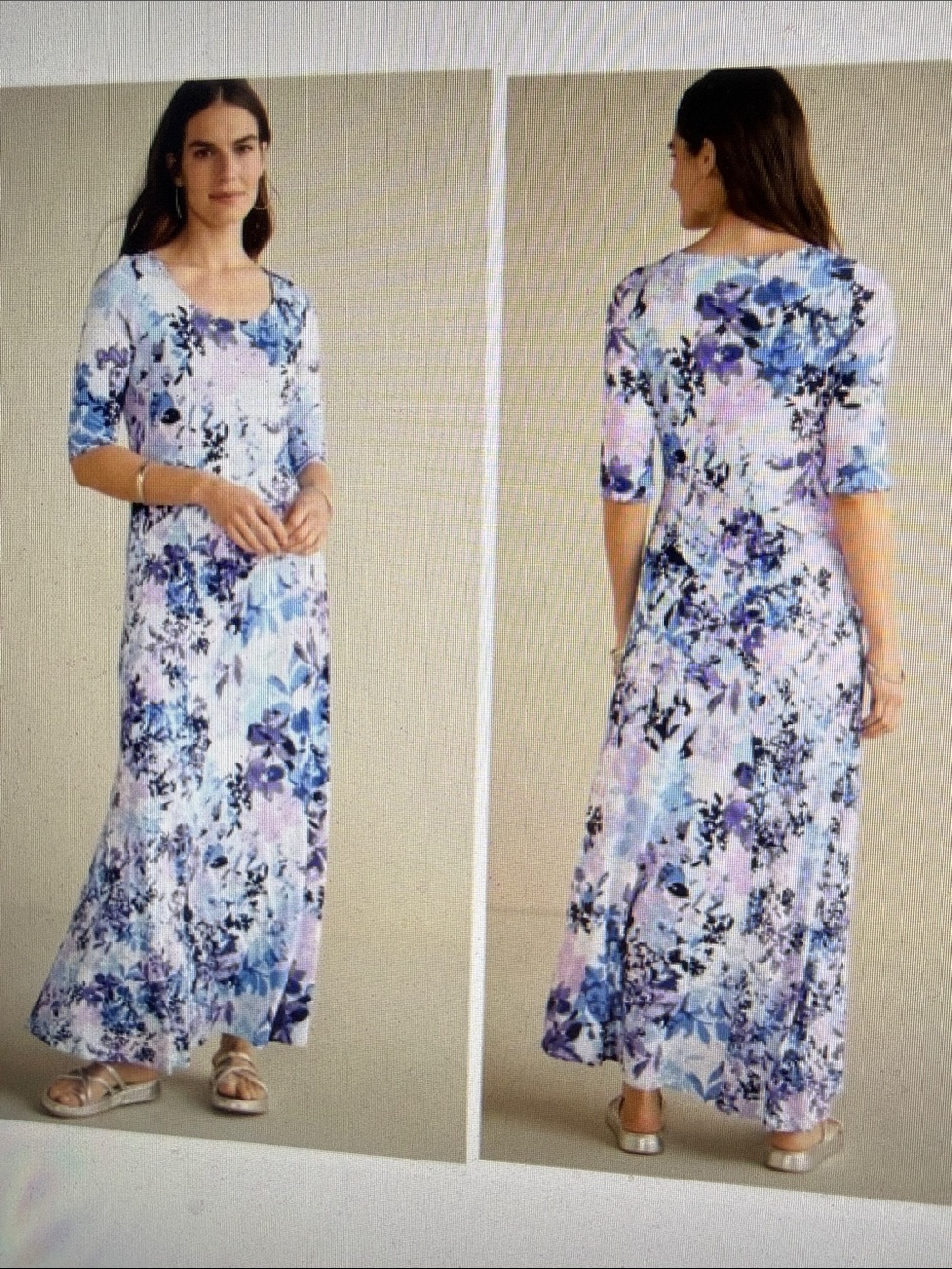 Soft Surroundings Vivienne Lavender Blue White Floral Scoop-Neck Garden Dress L